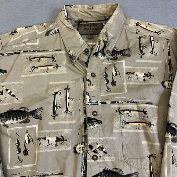 Woods Waters Fish Lure Shirt Mens Large Casual Button Down Fishing Outfitters - Picture 2 of 8